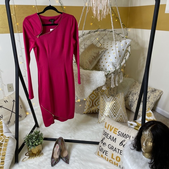 Pink zipper detail bodycon dress size S - Picture 2 of 8